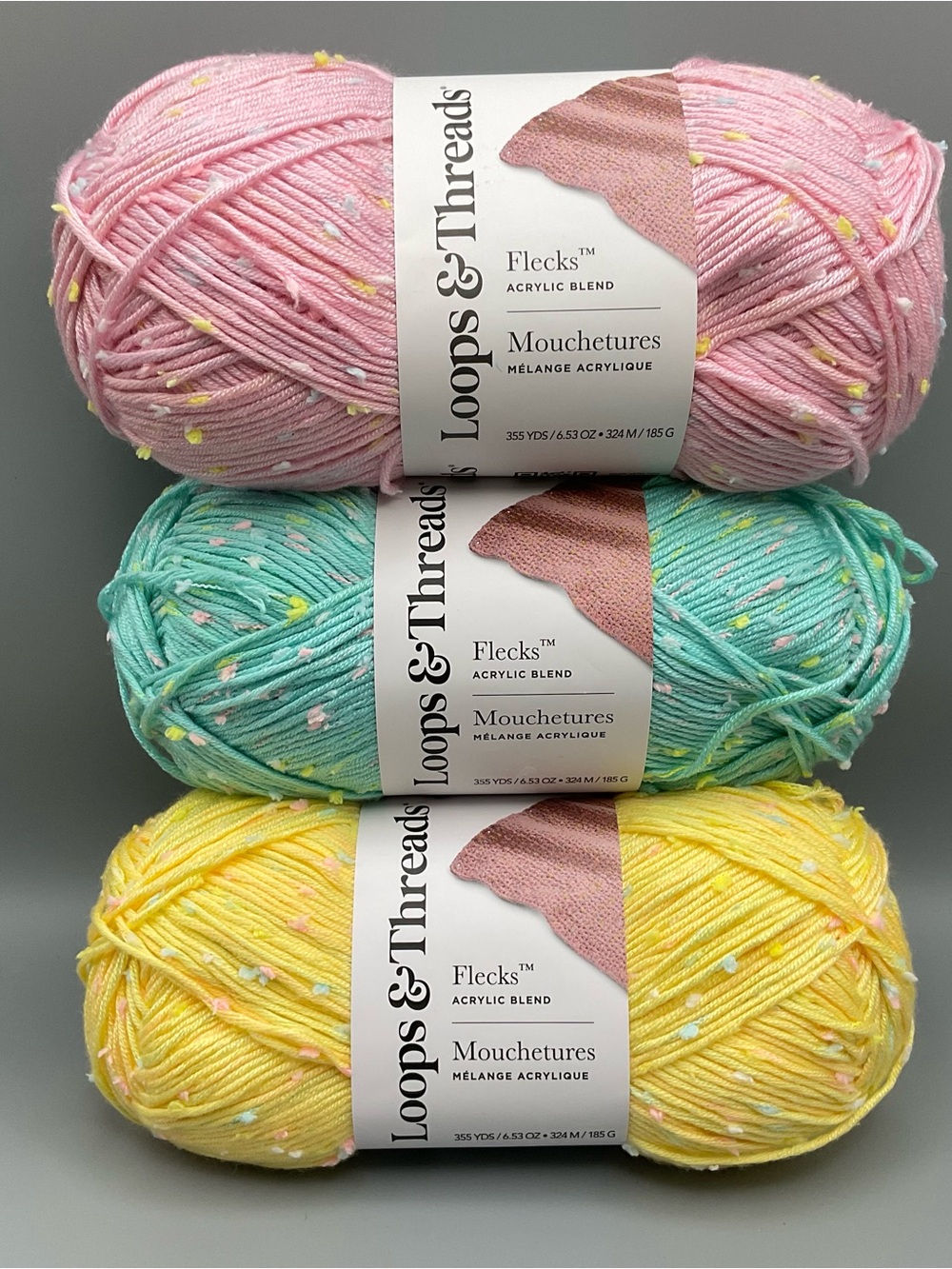 Loops & Threads Flecks Acrylic Blend Yarn-3 Skeins Sweet Pink Sunshine Seafoam
